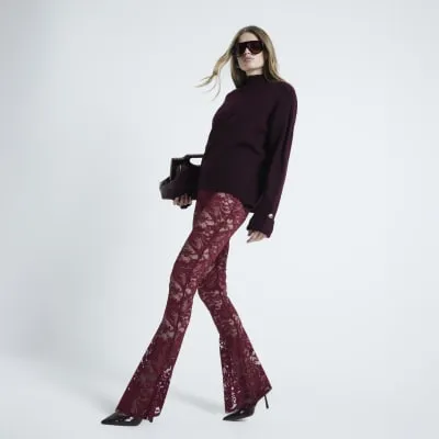 Red Lace Flared Trousers sold by River Island