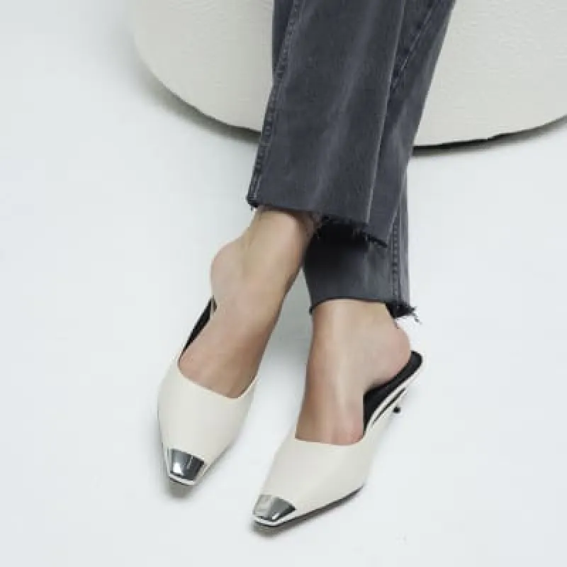 White Toe Cap Mule Kitten Heel Shoes sold by River Island