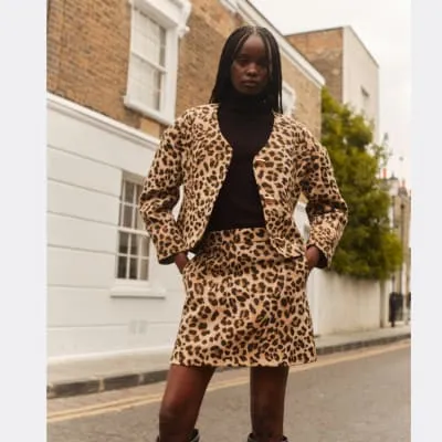 Brown Leopard print Sculpted Jacket sold by River Island
