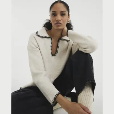 Beige Blanket Stitch Jumper sold by River Island