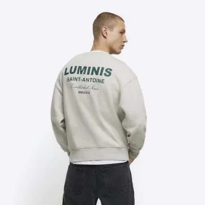 Grey oversized fit graphic sweatshirt sold by River Island