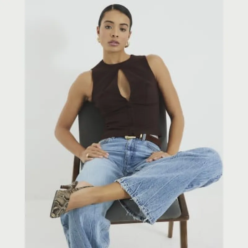 Brown Sleeveless Cut Out Top sold by River Island