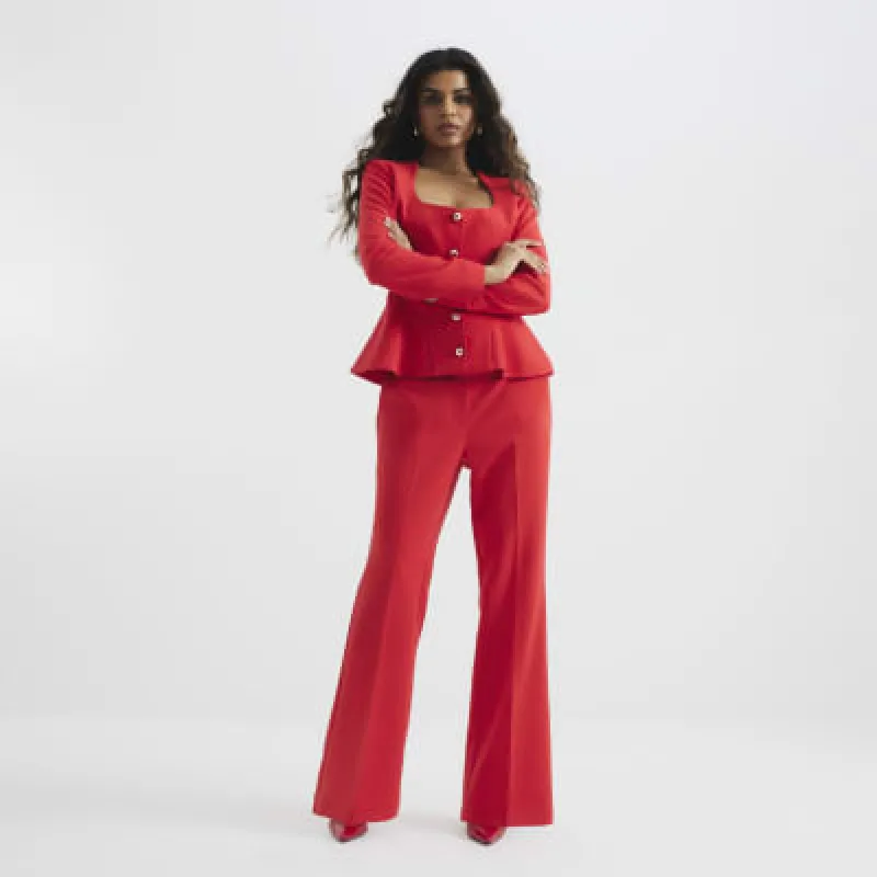 Petite Red Slim Flared Trousers sold by River Island