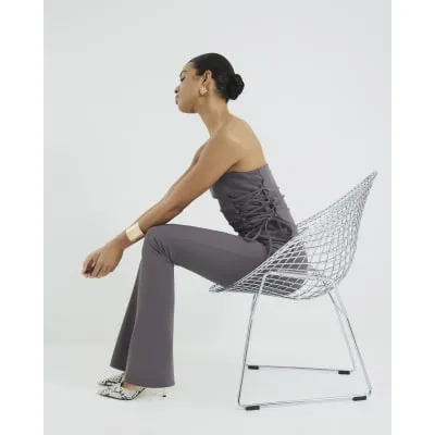 Grey Ribbed Flare Trousers sold by River Island