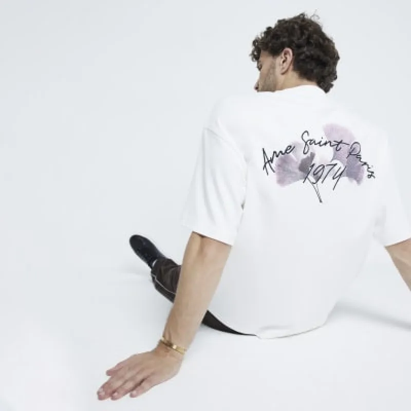 Beige Slim Fit Floral T-Shirt sold by River Island