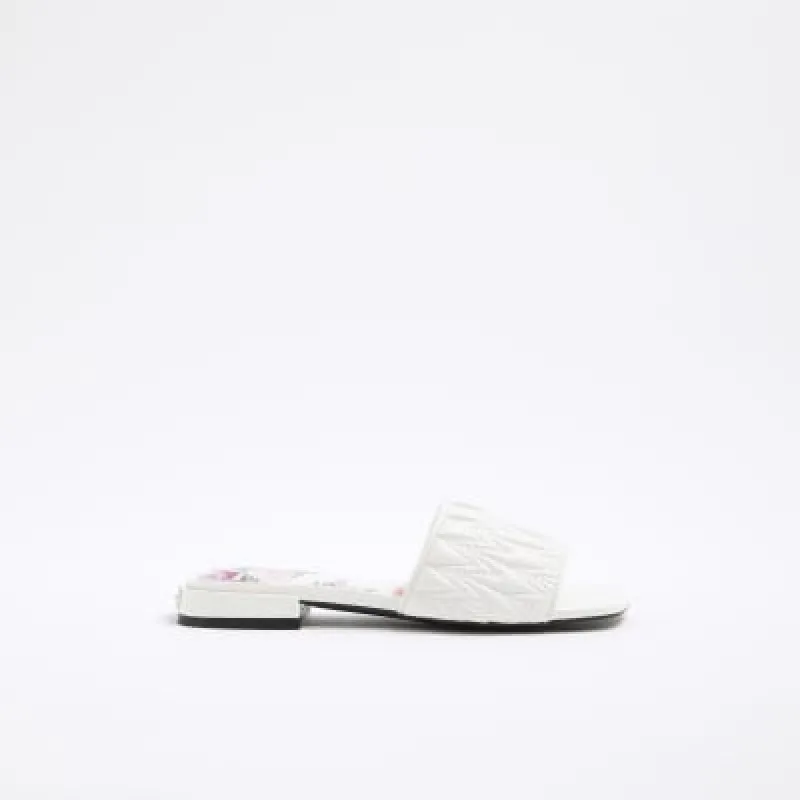 White Wide Fit Textured Mule Sandals sold by River Island
