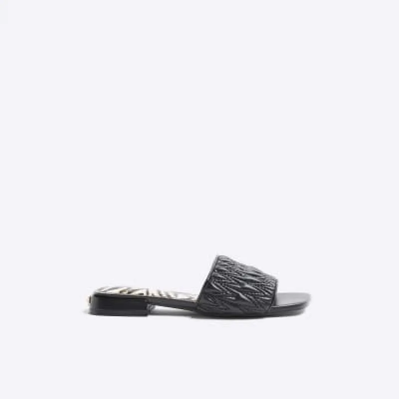 Black Wide Fit Textured Mule Sandals sold by River Island