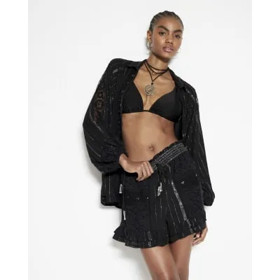 Black Lace Embroidered Beach Shirt sold by River Island