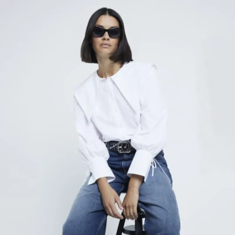 White Large Peter Pan Collar Blouse sold by River Island