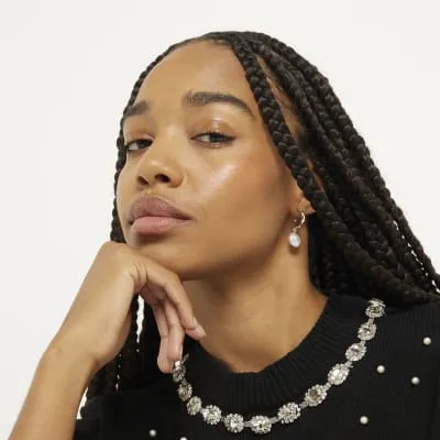 Silver Pearl Mini Hoop Earrings sold by River Island