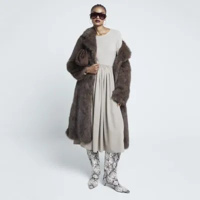 Beige Long Sleeve Smock Dress sold by River Island