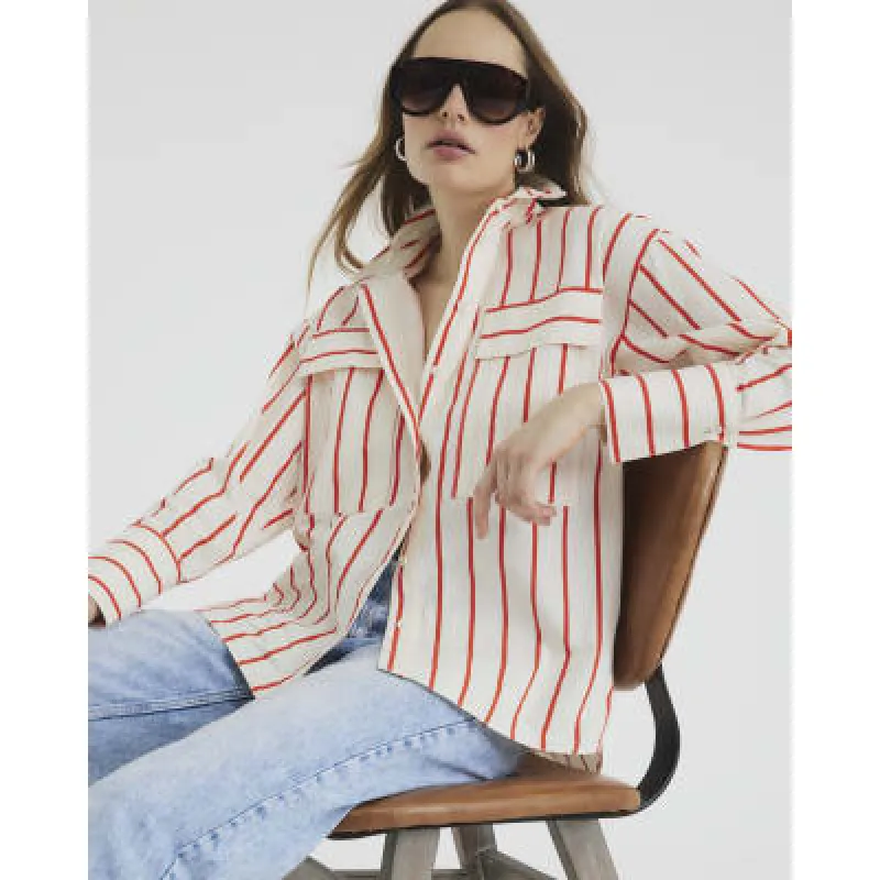 Red Stripe Long Sleeve Pocket Shirt sold by River Island