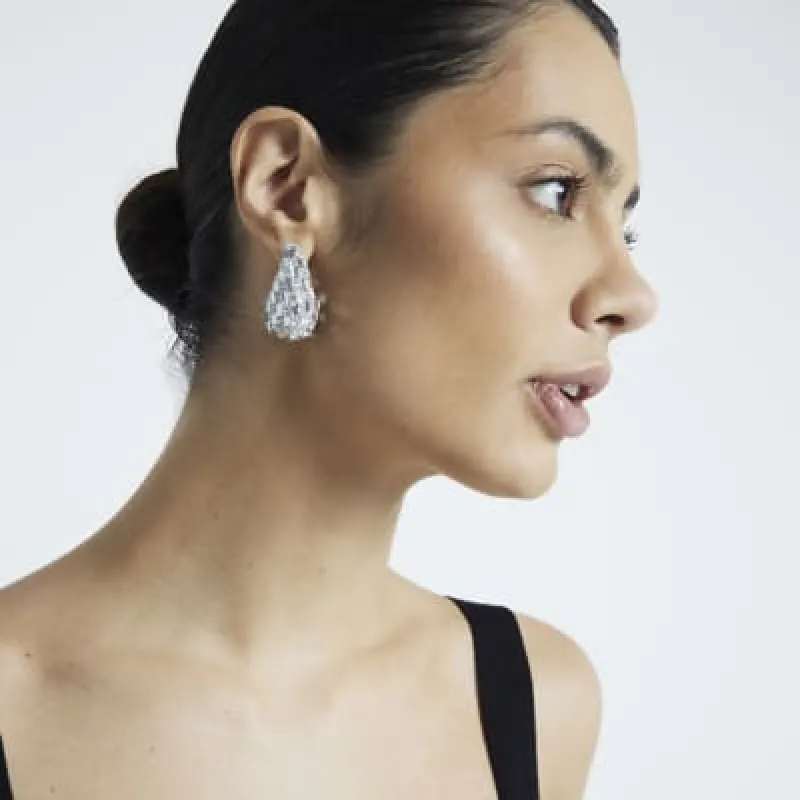 Silver Baguette Stud Earrings sold by River Island