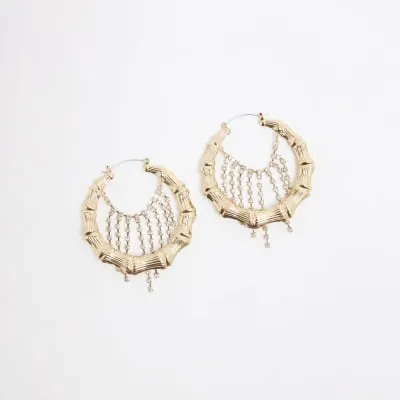 Gold Bamboo Cup Chain Hoop Earrings sold by River Island