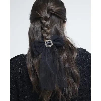 Black Buckled Organza Polka Dot Bow Hair Clip sold by River Island