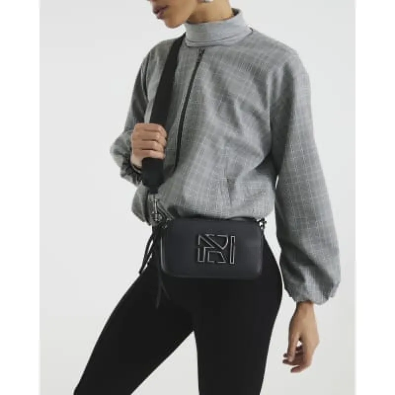 Black Faux Leather Crossbody Camera Bag sold by River Island