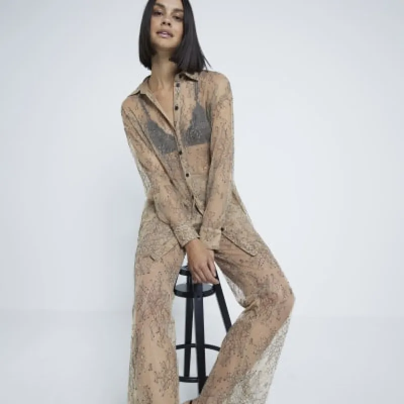 Beige Sheer Lace Trousers sold by River Island