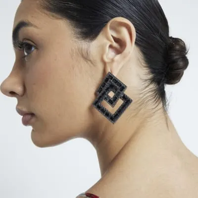 Black Oversized Square Stud Earrings sold by River Island
