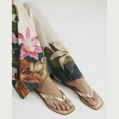 Gold Leather Flat Sandals sold by River Island