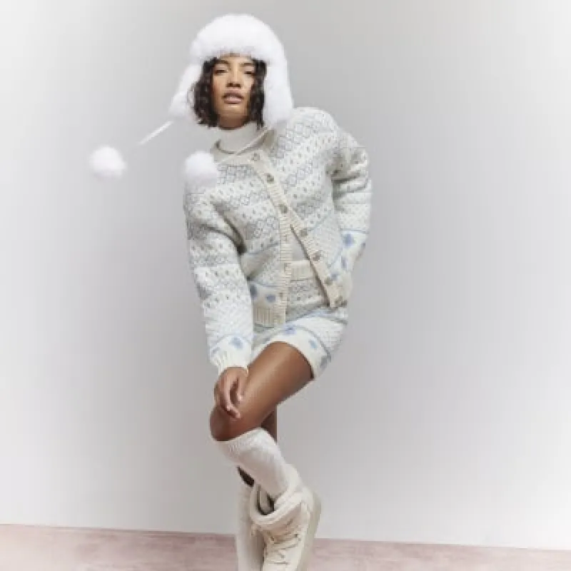 White Faux Fur Trapper Hat sold by River Island