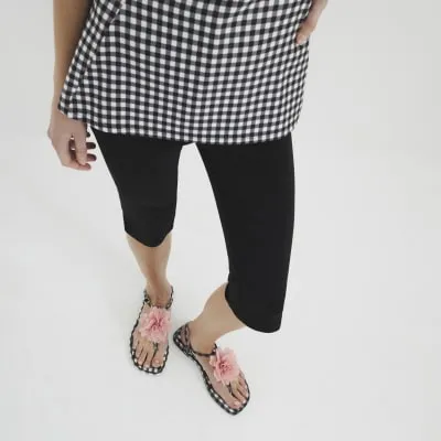 Black Flower Toe Thong Flat Sandals sold by River Island