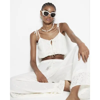 Cream Lace Embellished Beach Top sold by River Island