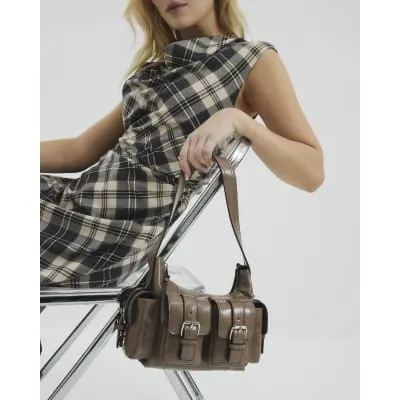 Brown Buckle Pocket Utility Shoulder Bag sold by River Island