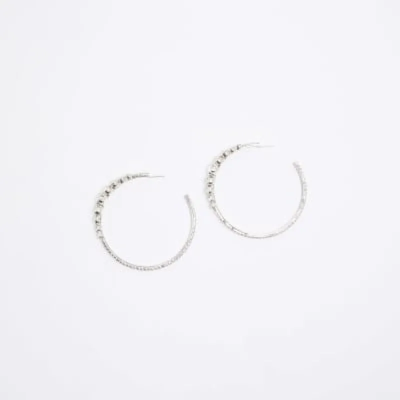 Silver Stone Hoop Earrings sold by River Island