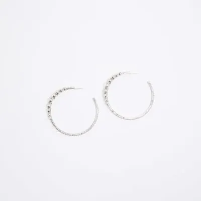 Silver Stone Hoop Earrings sold by River Island