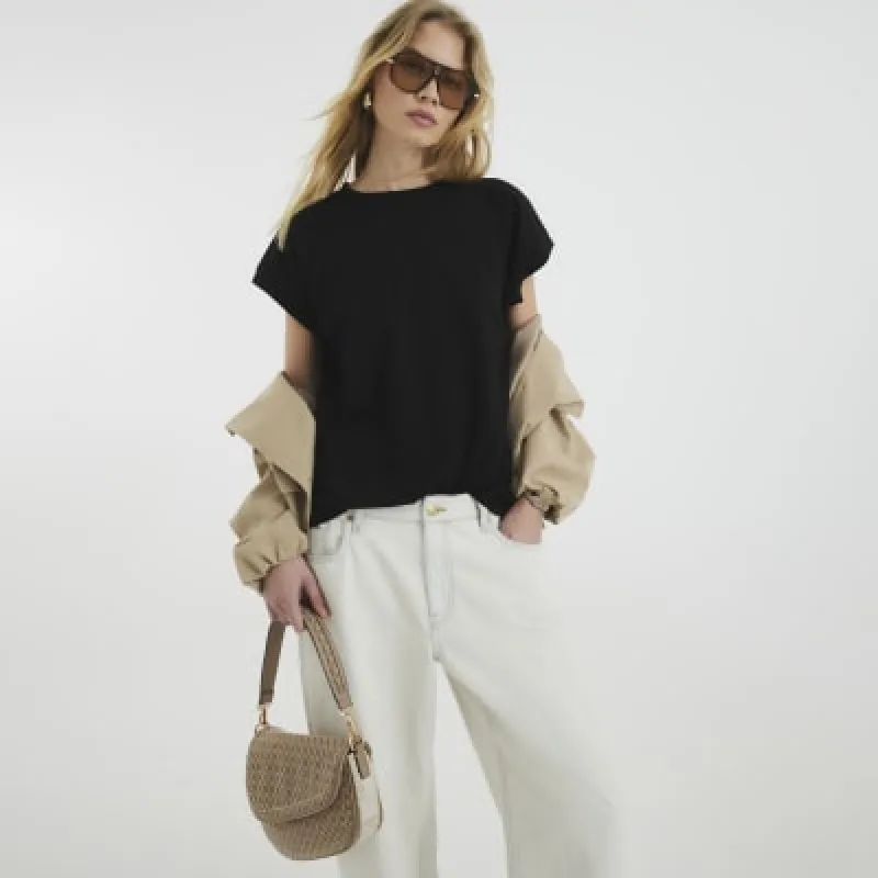 Black Seam Detail Tuck in T-shirt sold by River Island