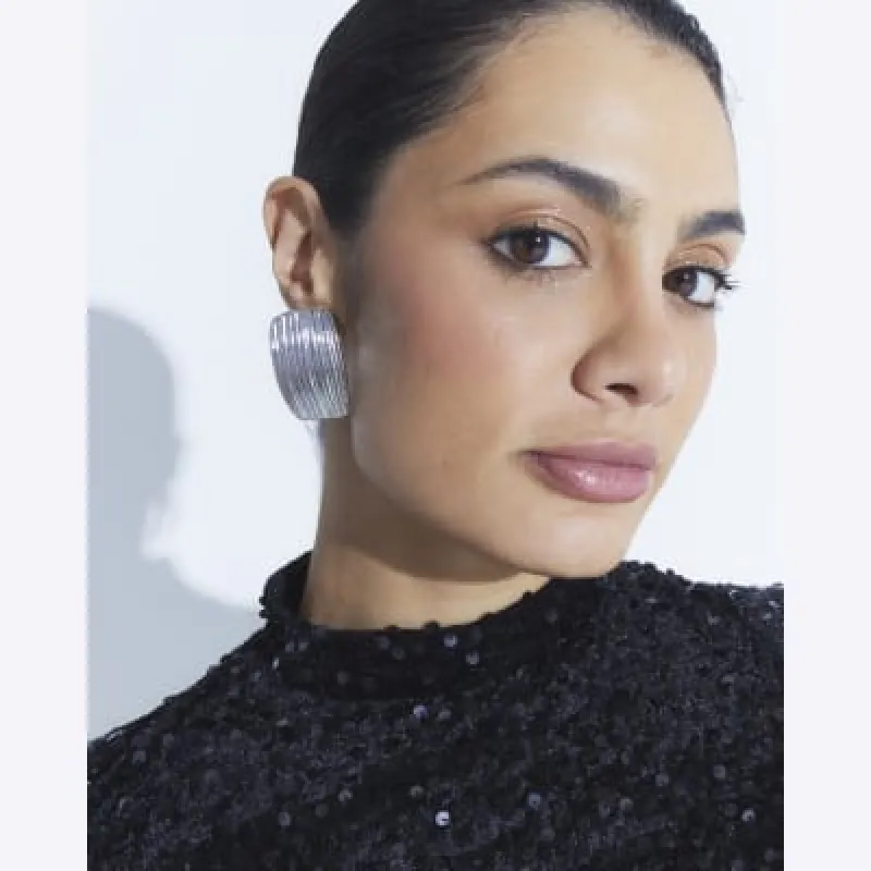 Silver Large Ridged Stud Earrings sold by River Island