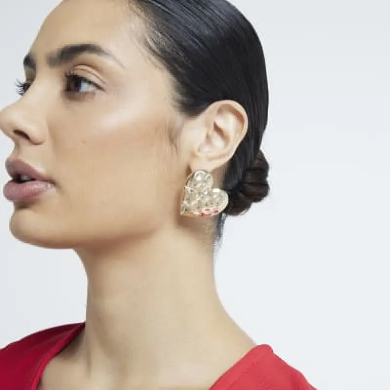 Gold Heart Stud Earrings sold by River Island