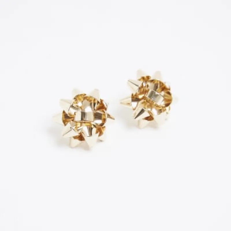Gold Present Bow Stud Earrings made by River Island