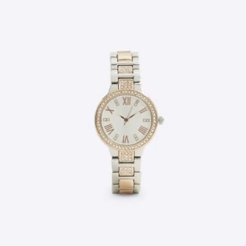 Silver Rose Gold Pave Watch sold by River Island