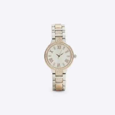 Silver Rose Gold Pave Watch sold by River Island