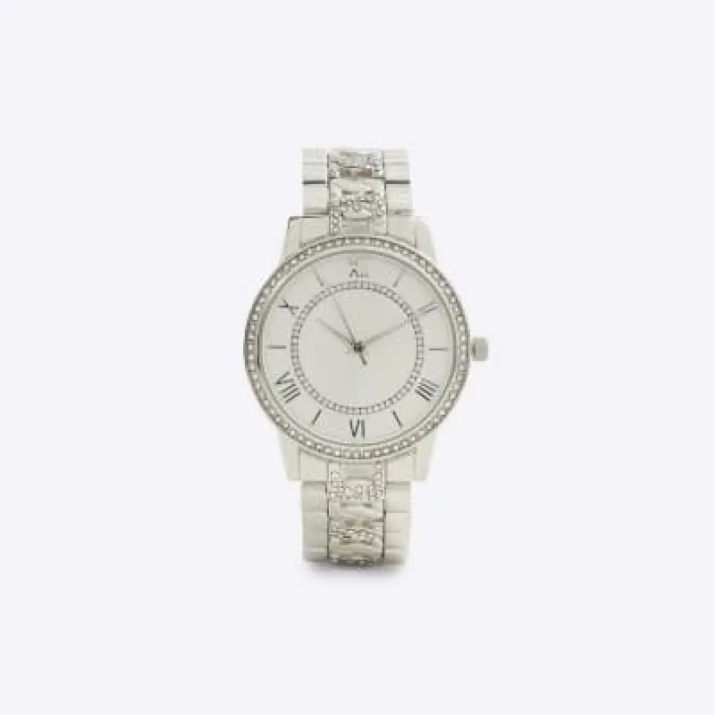 Silver Pave Chain Link Watch sold by River Island