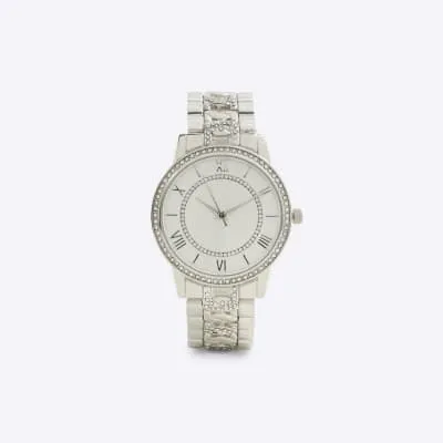 Silver Pave Chain Link Watch sold by River Island