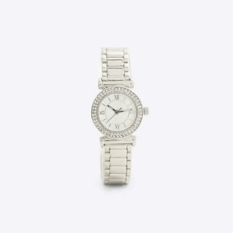 Silver Slim Bar Pave Watch sold by River Island