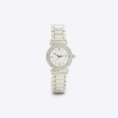 Silver Slim Bar Pave Watch sold by River Island