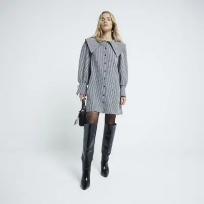 Black Peter Pan Collar Gingham Shirt Dress sold by River Island