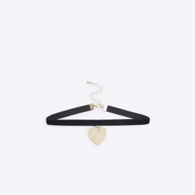 Black Ribbon Heart Choker Necklace sold by River Island