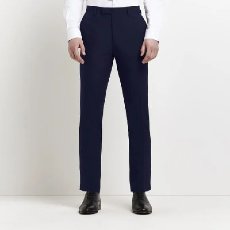 Navy skinny fit twill suit trousers sold by River Island