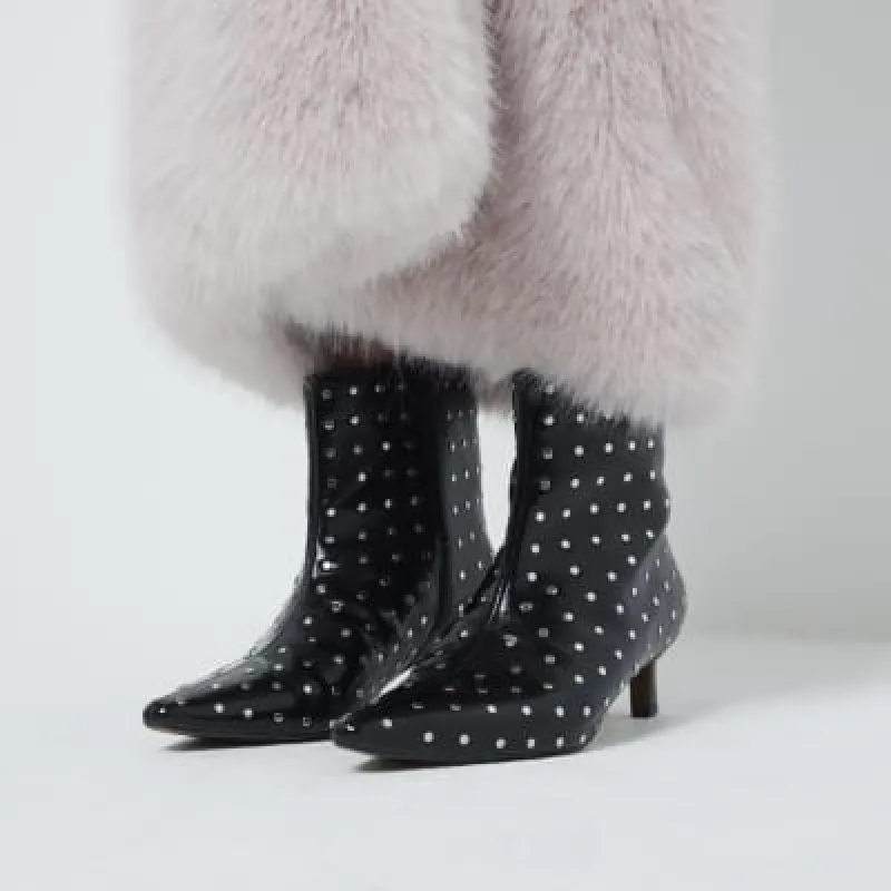 Black Studded Kitten Heel Boots sold by River Island