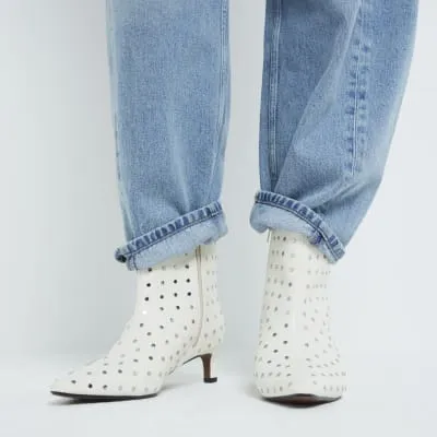 Cream Studded Kitten Heel Boots sold by River Island