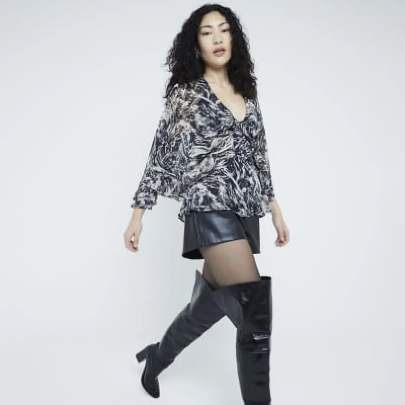 Brown Chiffon Abstract Ruffle Cape Top sold by River Island