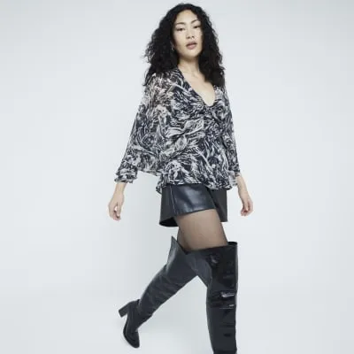 Brown Chiffon Abstract Ruffle Cape Top sold by River Island