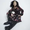 Black Chiffon Floral Print Ruffle Top sold by River Island