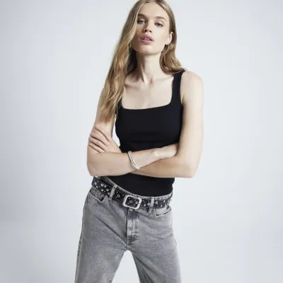 Black Square Neck Vest Top sold by River Island
