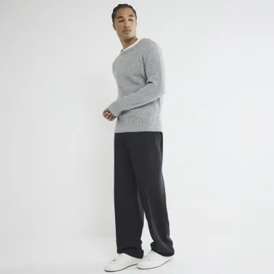 Grey Long Sleeve Waffle Knit Sweatshirt sold by River Island