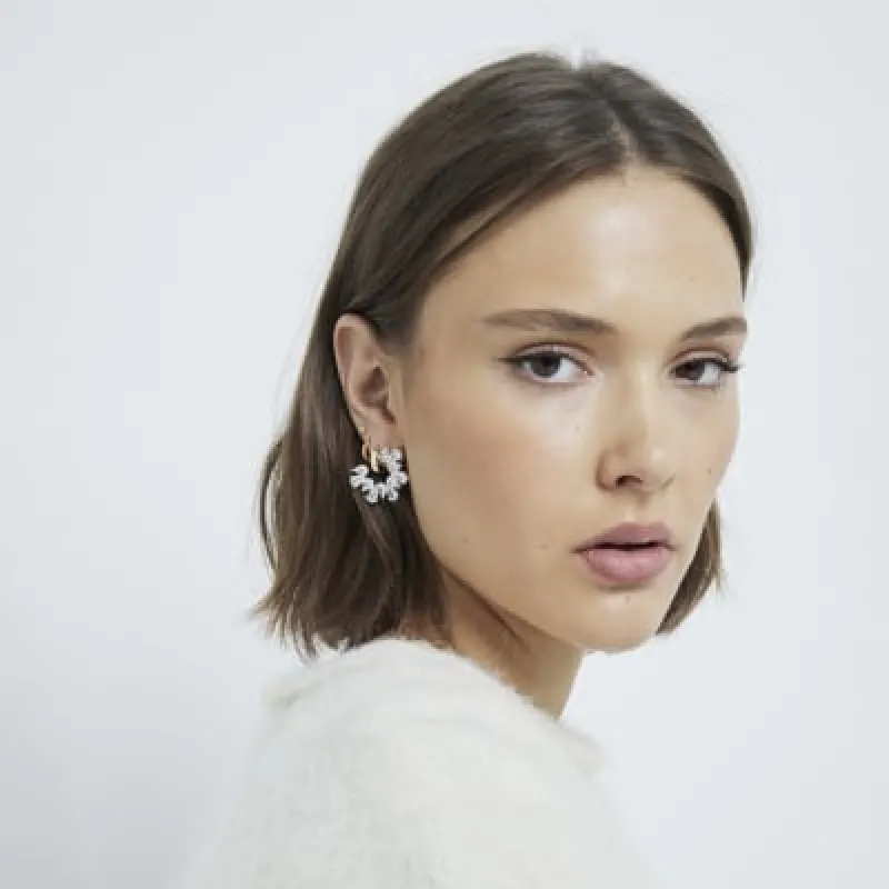 Silver Half Circle Multi Stone Stud Earrings sold by River Island